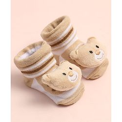 Cute Walk by Babyhug Sock Shoes with Stripes & Bear Applique - Multicolor