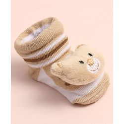 Cute Walk by Babyhug Sock Shoes with Stripes & Bear Applique - Multicolor