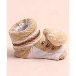 Cute Walk by Babyhug Sock Shoes with Stripes & Bear Applique - Multicolor