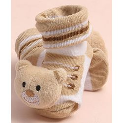 Cute Walk by Babyhug Sock Shoes with Stripes & Bear Applique - Multicolor