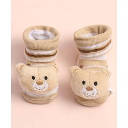 Cute Walk by Babyhug Sock Shoes with Stripes & Bear Applique - Multicolor
