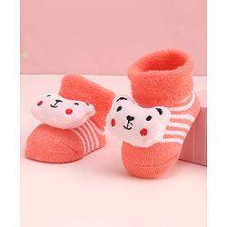 Cute Walk by Babyhug Socks With Large Bear Applique - Coral