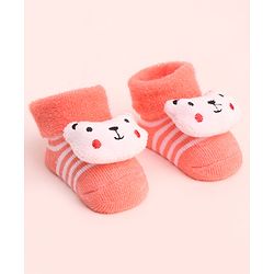 Cute Walk by Babyhug Socks With Large Bear Applique - Coral