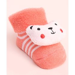 Cute Walk by Babyhug Socks With Large Bear Applique - Coral