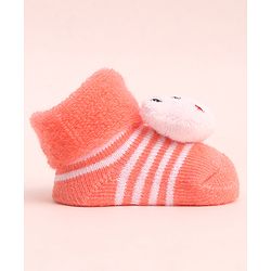 Cute Walk by Babyhug Socks With Large Bear Applique - Coral