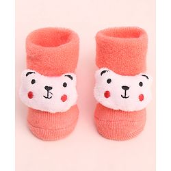 Cute Walk by Babyhug Socks With Large Bear Applique - Coral