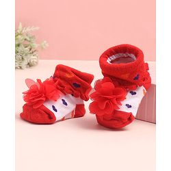 Cute Walk by Babyhug Sock Shoes with Heart Design & Floral Applique - Multicolor