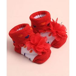 Cute Walk by Babyhug Sock Shoes with Heart Design & Floral Applique - Multicolor