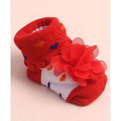 Cute Walk by Babyhug Sock Shoes with Heart Design & Floral Applique - Multicolor