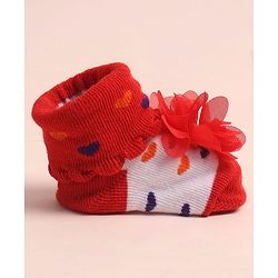 Cute Walk by Babyhug Sock Shoes with Heart Design & Floral Applique - Multicolor