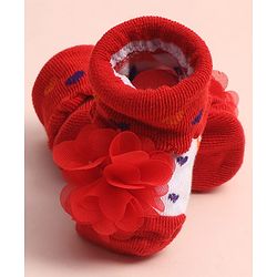 Cute Walk by Babyhug Sock Shoes with Heart Design & Floral Applique - Multicolor