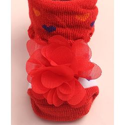 Cute Walk by Babyhug Sock Shoes with Heart Design & Floral Applique - Multicolor