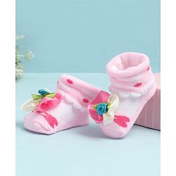 Cute Walk by Babyhug Sock Shoes with Heart Design & Floral Applique - Multicolor