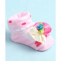 Cute Walk by Babyhug Sock Shoes with Heart Design & Floral Applique - Multicolor