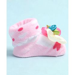 Cute Walk by Babyhug Sock Shoes with Heart Design & Floral Applique - Multicolor