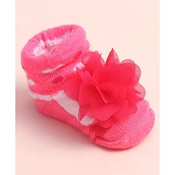 Cute Walk by Babyhug Sock Shoes with Floral Applique - Multicolor