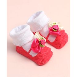 Cute Walk by Babyhug Sock Shoes with Floral Applique - Multicolor