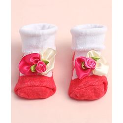 Cute Walk by Babyhug Sock Shoes with Floral Applique - Multicolor