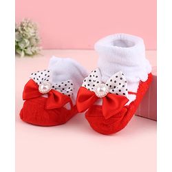 Cute Walk by Babyhug Fabric Socks Shoes With Large Bow Applique - Red