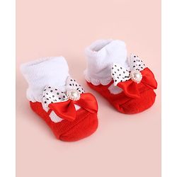 Cute Walk by Babyhug Fabric Socks Shoes With Large Bow Applique - Red