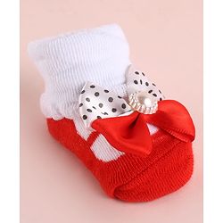Cute Walk by Babyhug Fabric Socks Shoes With Large Bow Applique - Red