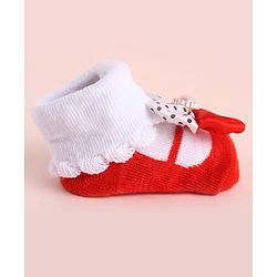 Cute Walk by Babyhug Fabric Socks Shoes With Large Bow Applique - Red