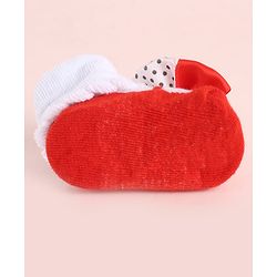 Cute Walk by Babyhug Fabric Socks Shoes With Large Bow Applique - Red