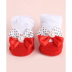 Cute Walk by Babyhug Fabric Socks Shoes With Large Bow Applique - Red