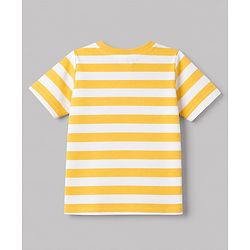 Babyhug 100% Cotton Single Jersey Half sleeves Dungarees With Bear Print Tee In Yellow Blue