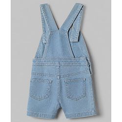 Babyhug 100% Cotton Single Jersey Half sleeves Dungarees With Bear Print Tee In Yellow Blue