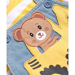 Babyhug 100% Cotton Single Jersey Half sleeves Dungarees With Bear Print Tee In Yellow Blue
