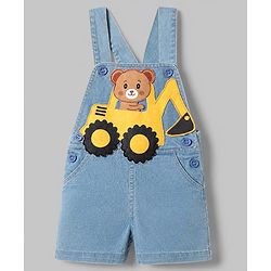Babyhug 100% Cotton Single Jersey Half sleeves Dungarees With Bear Print Tee In Yellow Blue