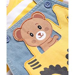 Babyhug 100% Cotton Single Jersey Half sleeves Dungarees With Bear Print Tee In Yellow Blue