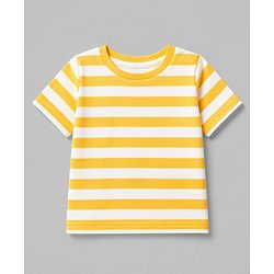 Babyhug 100% Cotton Single Jersey Half sleeves Dungarees With Bear Print Tee In Yellow Blue