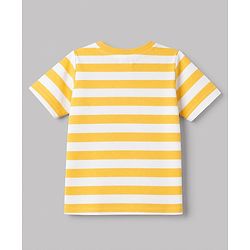 Babyhug 100% Cotton Single Jersey Half sleeves Dungarees With Bear Print Tee In Yellow Blue