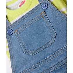 Babyhug 100% Cotton Single Jersey Knit Half Sleeves Dungaree Set - Limegreen