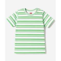 Babyhug 100% Cotton Single Jersey Knit Half Sleeves Tiger Printed Dungaree With Striped Inner Tee Print - Sea Green