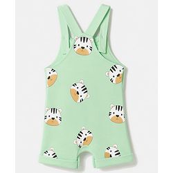 Babyhug 100% Cotton Single Jersey Knit Half Sleeves Tiger Printed Dungaree With Striped Inner Tee Print - Sea Green