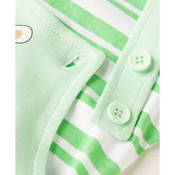 Babyhug 100% Cotton Single Jersey Knit Half Sleeves Tiger Printed Dungaree With Striped Inner Tee Print - Sea Green
