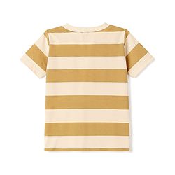 Babyhug 100% Cotton Knit Half Sleeves Striped & Text Printed Henley Neck T-Shirt - Khaki