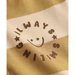 Babyhug 100% Cotton Knit Half Sleeves Striped & Text Printed Henley Neck T-Shirt - Khaki