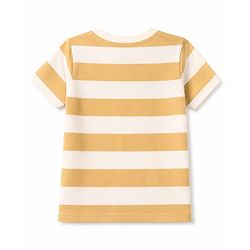 Babyhug 100% Cotton Knit Half Sleeves Striped & Text Printed Henley Neck T-Shirt - Khaki