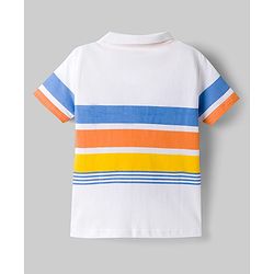 Babyhug 100% Cotton Knit Half Sleeves Striped Polo T-Shirt With Sports Theme Print - Multicolor