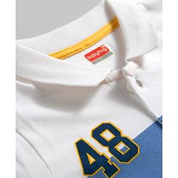 Babyhug 100% Cotton Knit Half Sleeves Striped Polo T-Shirt With Sports Theme Print - Multicolor