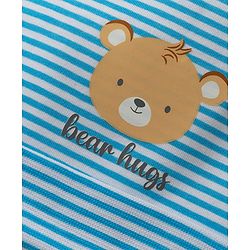 Babyhug 100% Cotton Knit Bear Printed & Striped Cap Light Blue - Diameter 8 cm