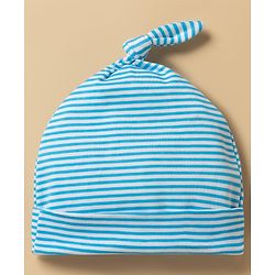 Babyhug 100% Cotton Knit Bear Printed & Striped Cap Light Blue - Diameter 8 cm
