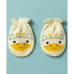 Babyhug 100% Cotton Knit Giraffe Printed Mittens & Booties Set - Yellow