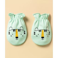 Babyhug 100% Cotton Knit Animal Printed Mittens & Booties Set - Light Green