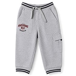 Babyhug Cotton Blend Terry Knit Full Length Track Pants with State Of Awesome Nyc Text Print - Grey