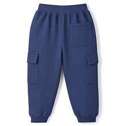 Babyhug Terry Knit Full Length Solid Track Pants With Play Time Patch - Blue